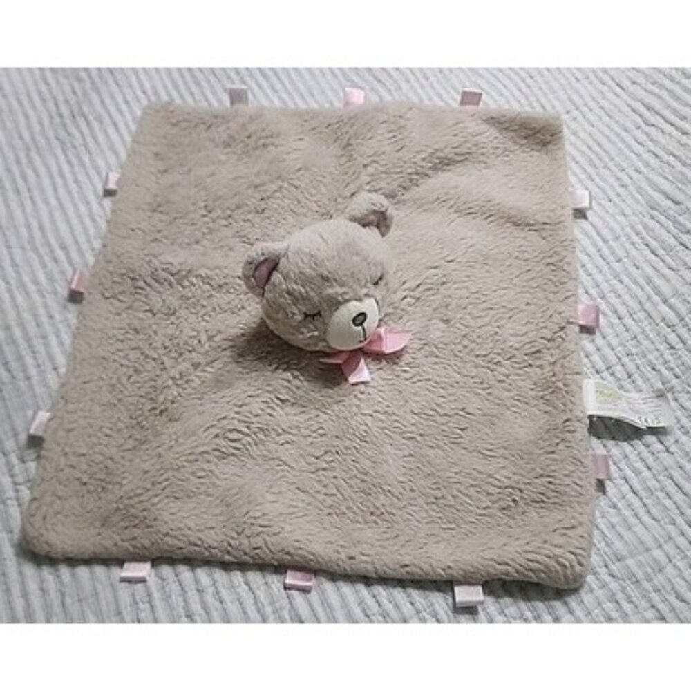 KellyToy Tan Bear Lovey Kelly Baby Sleep Plush Security Blanket Rattle Satin Tab